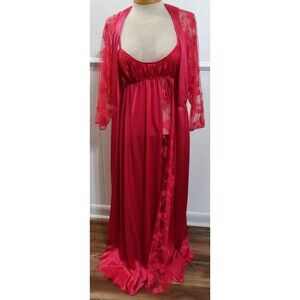 Vintage Keyser Peignoir Set Red Baby Doll Lingerie Red Sexy Lace  Peek-a-boo
